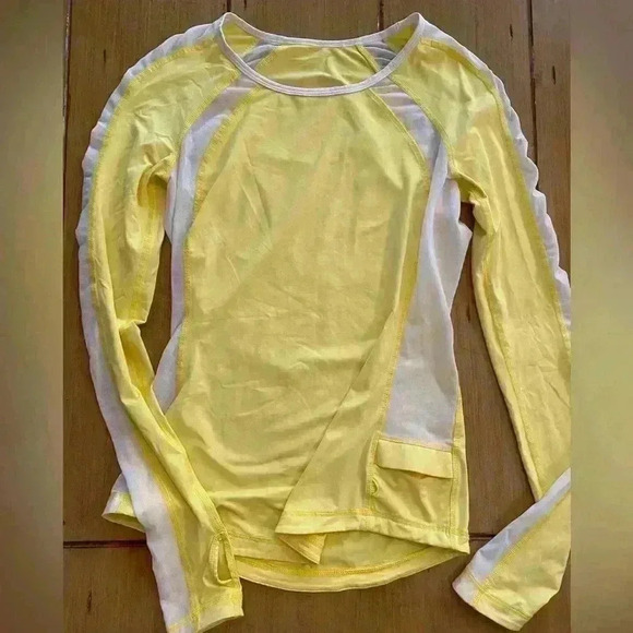 Lululemon Womens Crew Pullover Long sleeve yellow white netting activewear top 6 - Picture 1 of 13